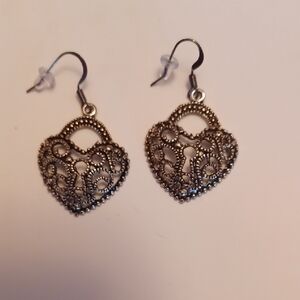 Intricate Heart Filigree Drop Earrings — Silver...3 Prs for 20.00